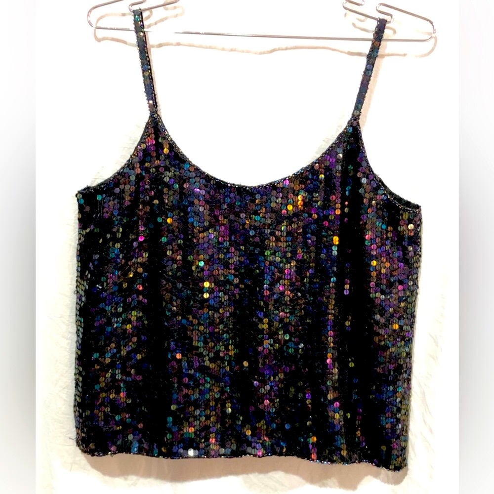 SPELL BOUND all over sequin black silk cami size M  NWT - Picture 4 of 8
